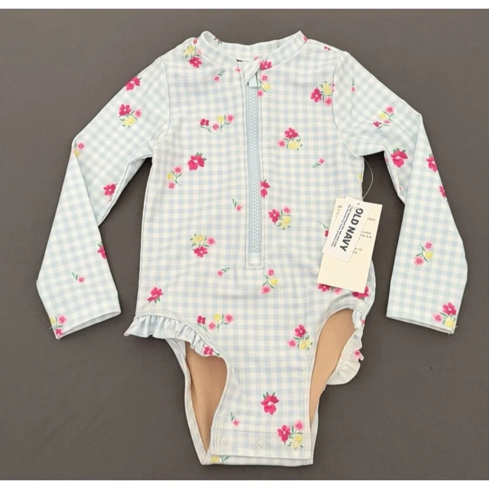 Old Navy Baby Girl Swimsuit 18-24 Month One Piece Rush Guard Long Sleeve NEW!